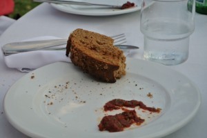 Warm bread with fresh tomato and garlic paste