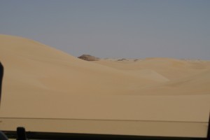 First glimpse of dunes on leaving the Oasis