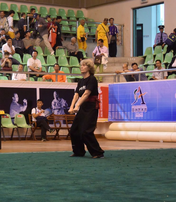 Jill Steen, student of Fujian White Crane Kung Fu & Tai Chi Martial Arts competing in Quanzhou, China