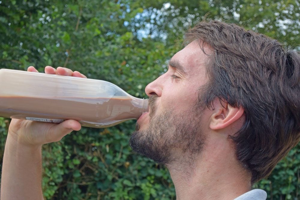 Richard Wagstaff, Instructor of Fujian White Crane Kung Fu 7 Tai Chi Martial Arts, drinks chocolate milk after training.