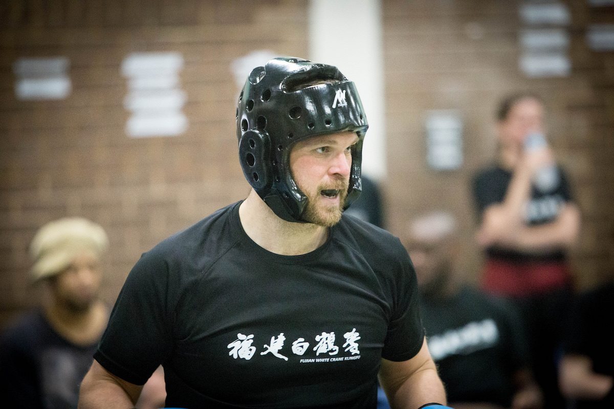 Action photo from the 2018 FWC Kung Fu Club Sparring Competition