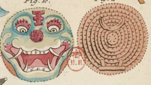 Chinese wicker shield in watercolour from an 18th century translation of Sun Tzu's Art of War